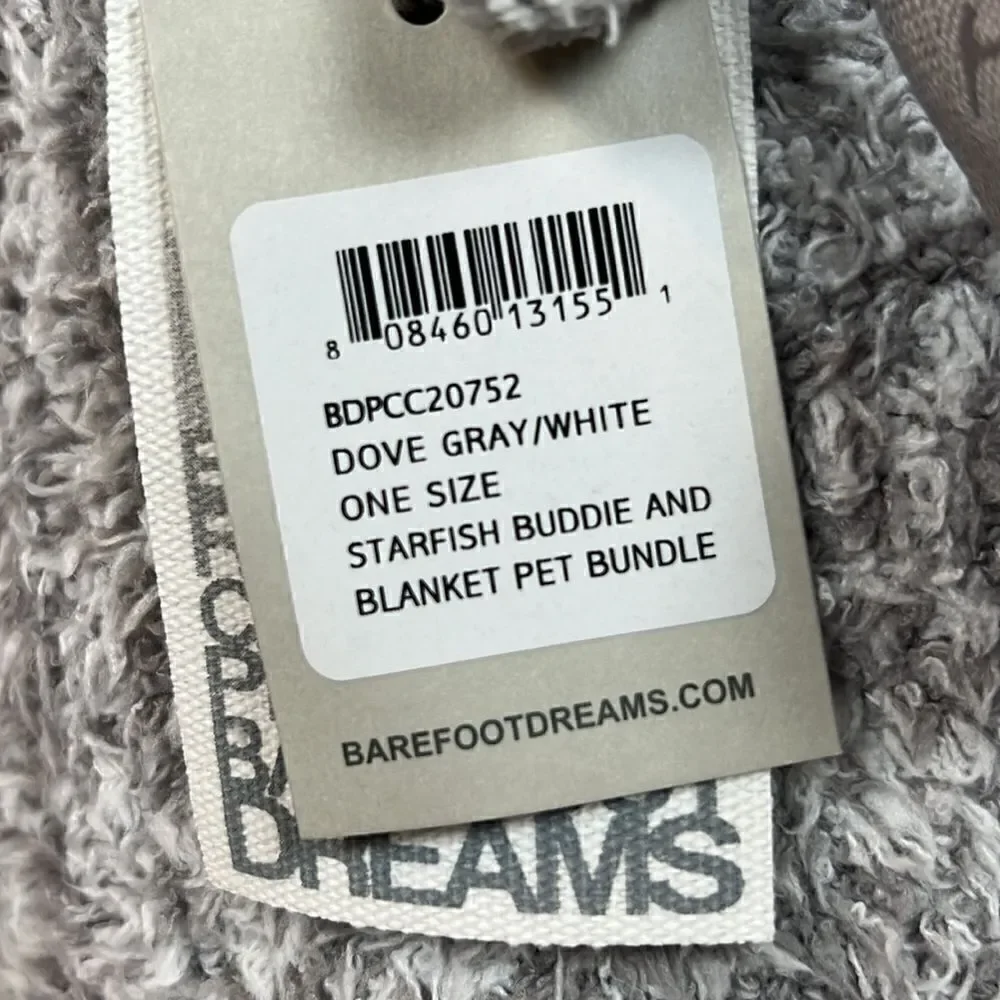 NWT Barefoot Dreams Dove Gray White Pet Bundle Starfish Buddie and Blanket
